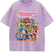 Powerpuff Girls Comic Collage vintage washed oversized T-shirt in Purple