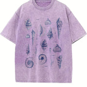 Sea Shell Tattoo Retro Shell Vintage Washed T-Shirt in Purple