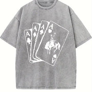 Ace Card Cowboy Playing Card Poker Card Games vintage washed oversized T-shirt in Gray