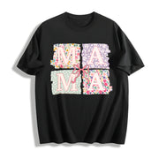 Coquette Bow Mama Floral Mom Cotton T-Shirt in Black