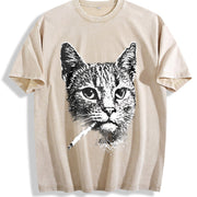 Smoking Cat Meme Viral Internet Meme ® Cat Vintage Washed T-Shirt in Beige