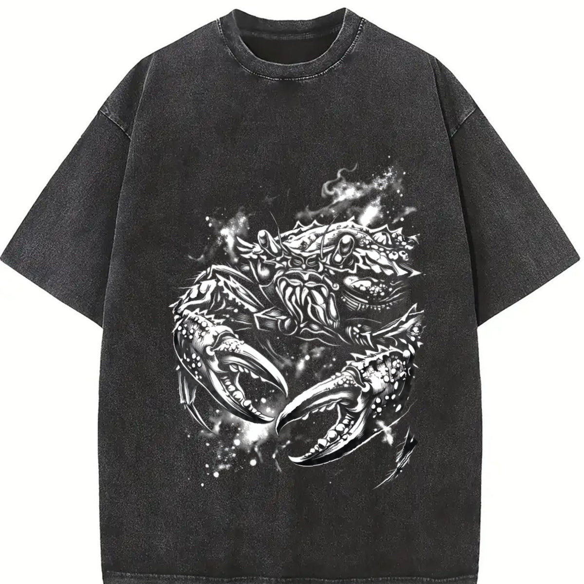 Crab 90s Retro ® Zodiac Grunge Y2k Vintage Washed T-Shirt in Black