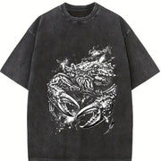 Crab 90s Retro ® Zodiac Grunge Y2k Vintage Washed T-Shirt in Black