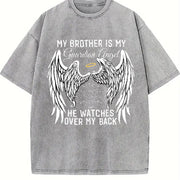 My Brother Is My Guardian Angel Vintage Washed T-Shirt in Gray