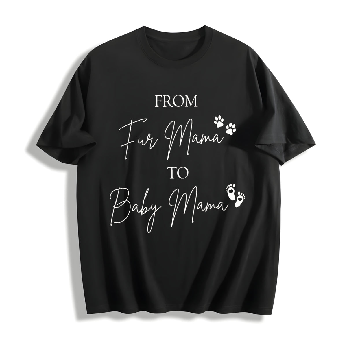 From Fur Mama to Baby Mama Pregnancy Announcement Cotton T-Shirt in Black