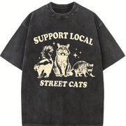 Support Local Street Cats Raccoon Skunk vintage washed oversized T-shirt in Black