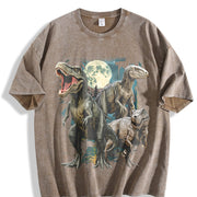 T-rex Dinosaur 90s Vintage Washed T-Shirt in Brown