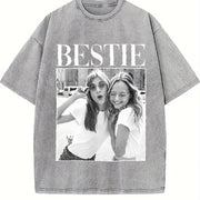 Personalised Bestie Vintage Washed T-Shirt in Gray