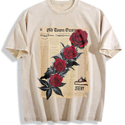 T-shirtfashion Retro Snowflake Craft Vintage Washed T-Shirt in Beige