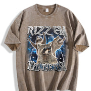 Rizz Em with the Tism Raccoon Vintage Washed T-Shirt in Brown
