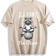 Retro Raccoon All Panic No Disco 90s Vintage Washed T-Shirt in Beige