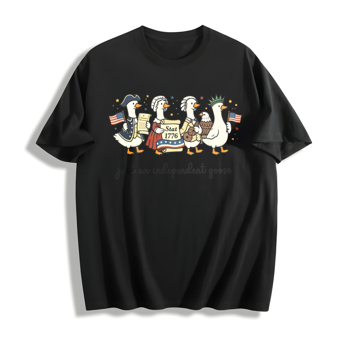 Silly Goose for 4th of July Cotton T-Shirt in Black