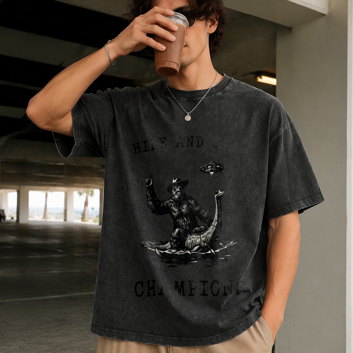 Hide and Seek Champions Vintage Washed T-Shirt in Black