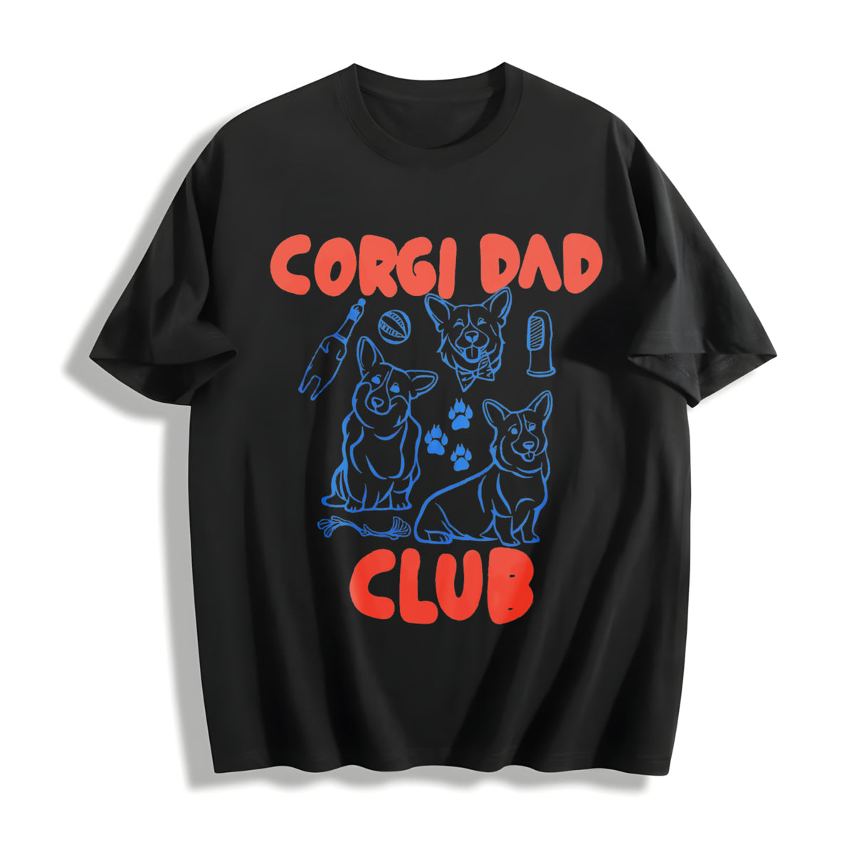 Corgi Dad Club Cotton T-Shirt in Black