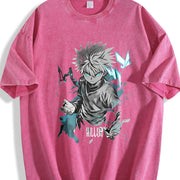 Killua Zoldyck Hunter x Hunter Anime Soft Anime for Anime vintage washed oversized T-shirt in Red