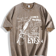 Edgy Punk Gun Dark Text for Music Festivals Vintage Washed T-Shirt in Brown