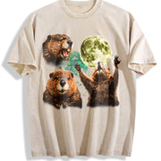 Beaver Moon Retro Vintage Washed T-Shirt in Beige