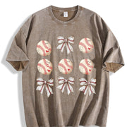 Coquette Baseball Mom Basebal Lover vintage washed oversized T-shirt in Brown
