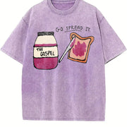 Dark Gray Gospel Christian Humor Go Spread It Bread Jam Vintage Washed T-Shirt in Purple
