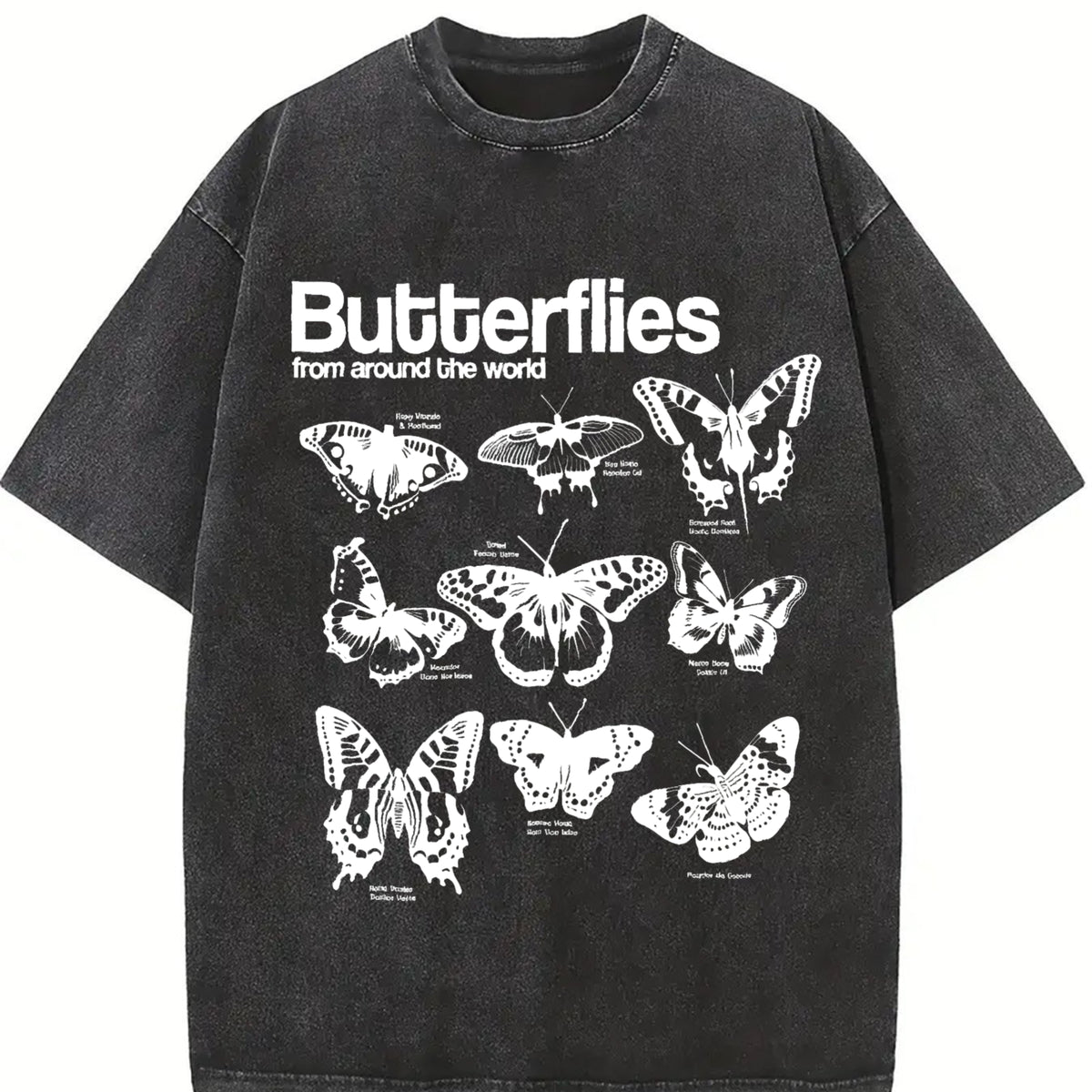 Butterflies Infographic Vintage Washed T-Shirt in Black