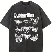 Butterflies Infographic Vintage Washed T-Shirt in Black