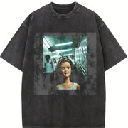 Scared Glam Doll in a Hallway Vintage Washed T-Shirt in Black