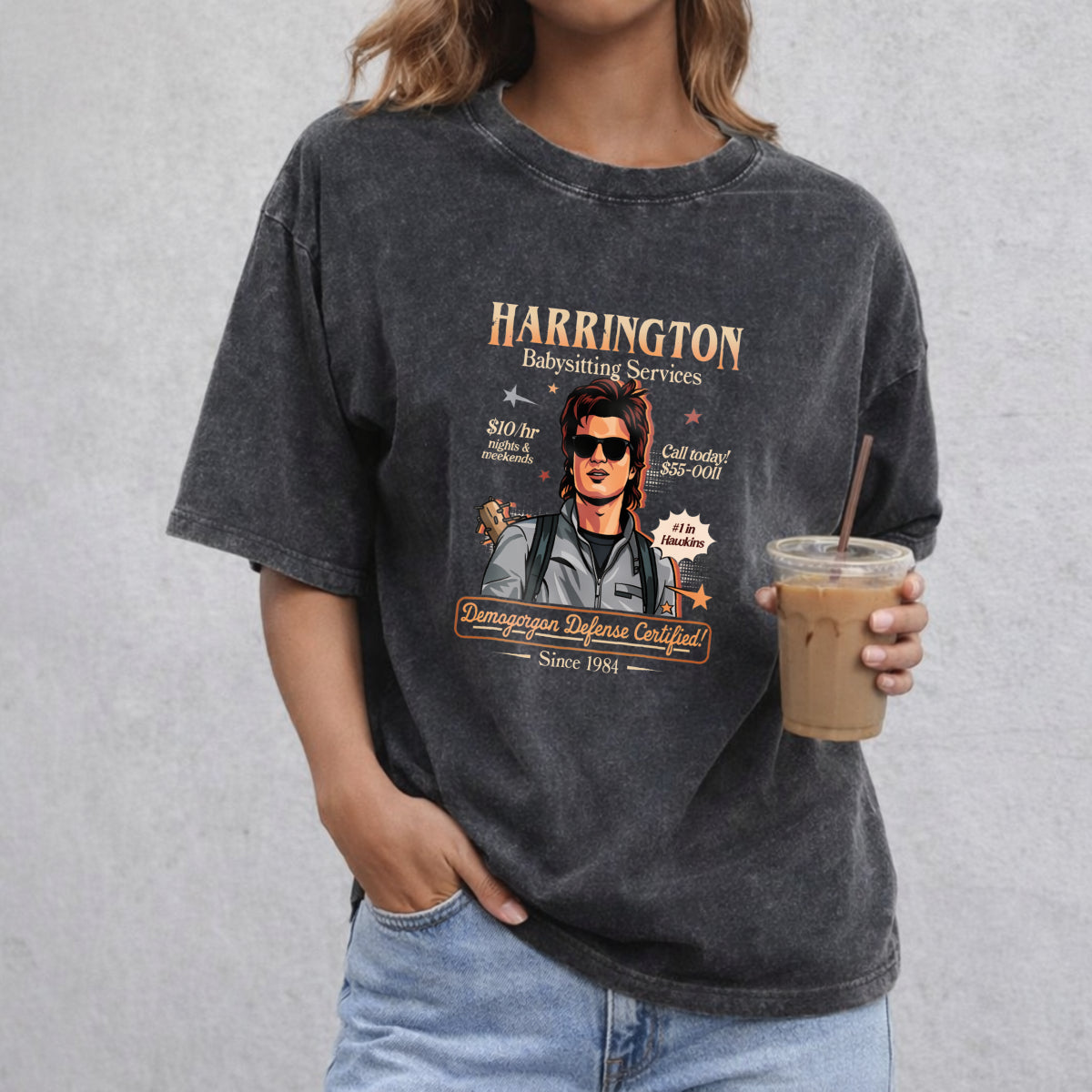 Babysitter Harrington vintage washed oversized T-shirt in Black