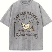 Chicken Raising & Jesus Praising Farm Life vintage washed oversized T-shirt in Gray
