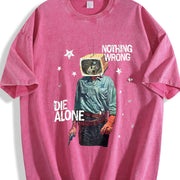TV Head Cowboy Die Alone White Retro Grunge Vintage Washed T-Shirt in Red