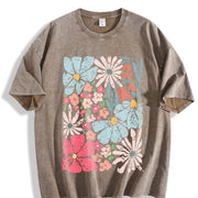 Blossoms Gorgeous Abstract Flowers Boho Floral vintage washed oversized T-shirt in Brown
