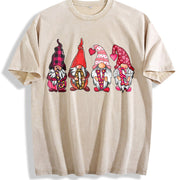 Valentine's Day Loose Basic Vintage Washed T-Shirt in Beige