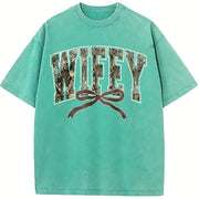 Hunting Wifey Varsity Wifey Camo For Wife vintage washed oversized T-shirt in Blue