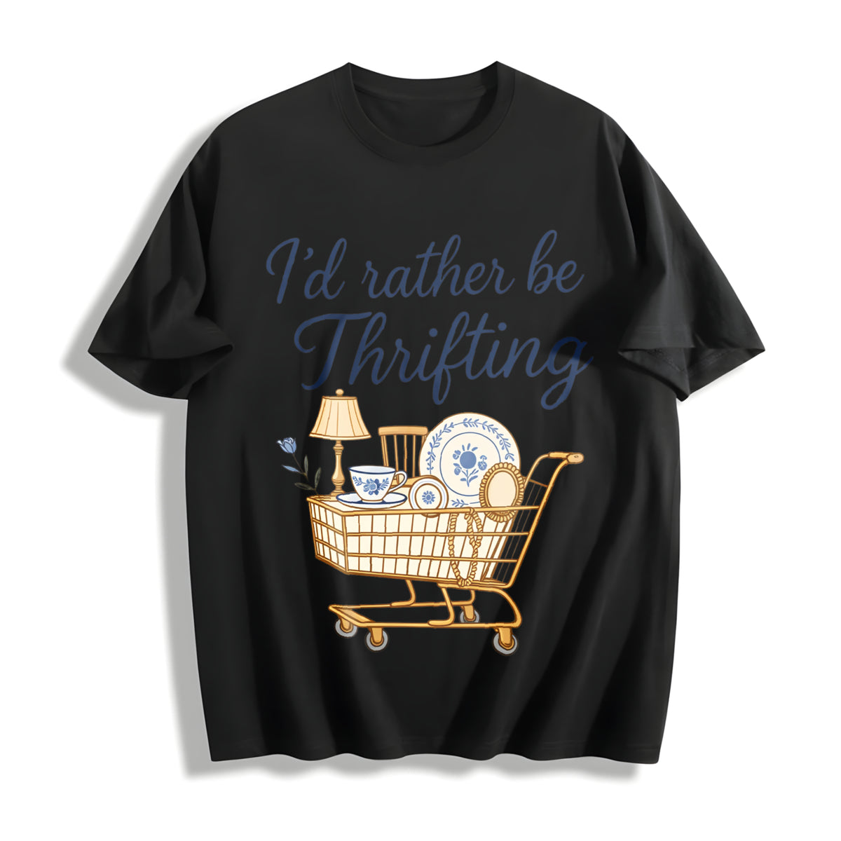 I’d Rather Be Thrifting Cotton T-Shirt in Black