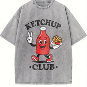Toddler Ketchup Club Kids Retro Cartoon Foodie for Boys Vintage Washed T-Shirt in Gray