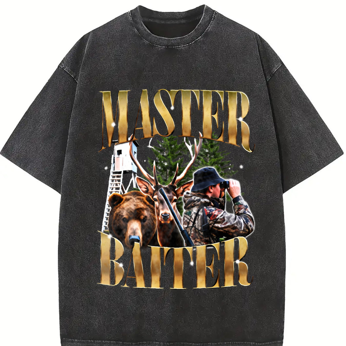 Master Baiter Retro Hunter Vintage Washed T-Shirt in Black