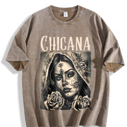 Chicana Chola Style Lowrider Mexican American Latina vintage washed oversized T-shirt in Brown
