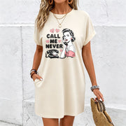 Valentine's Day Dress- Loose A-line Long Cotton T-Shirt in White