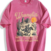 Retro Wranglin' Feral Children Raccoon 90s Western vintage washed oversized T-shirt in Red
