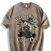 ' Retro Frayed Cuff Bat & Skull for & Halloween Costume Vintage Washed T-Shirt in Brown