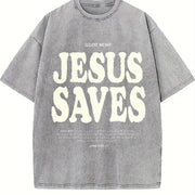 Jesus Saves Vintage Washed T-Shirt in Gray