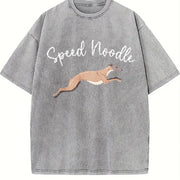Speed Noodle Greyhound Lover Vintage Washed T-Shirt in Gray