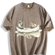 Fishing Frogs 90s Retro ® Y2k Frog Vintage Washed T-Shirt in Brown