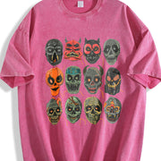 Halloween Scary Masks 90s Vintage Washed T-Shirt in Red