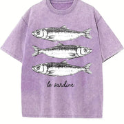Retro La Sardine Sardines Vintage Washed T-Shirt in Purple