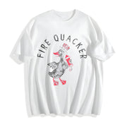 Fire Quacker Sarcastic Fourth of July Party Duck Fireworks Cotton T-Shirt in White