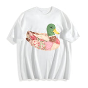 Mallard Duck Patchwork Duck Cotton T-Shirt in White