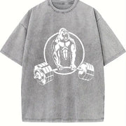 Bodybuilder Barbell Vintage Washed T-Shirt in Gray