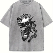 Spiked Skull Chains Vintage Washed T-Shirt in Gray