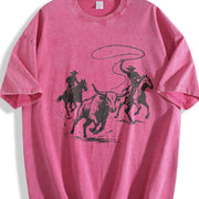 Cowboys Roping Bull Vintage Washed T-Shirt in Red
