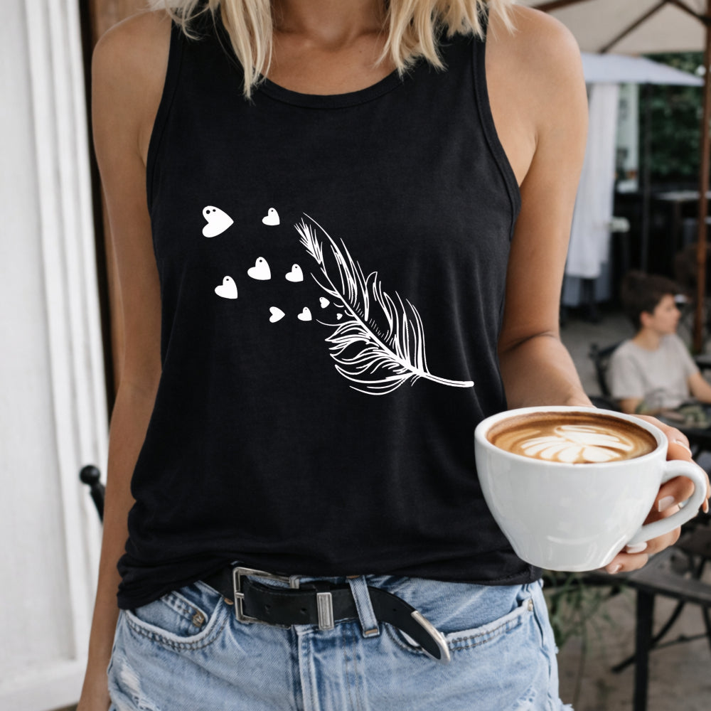 Tank with Cartoon Polyester Women's Color Cotton Tank Top in Black